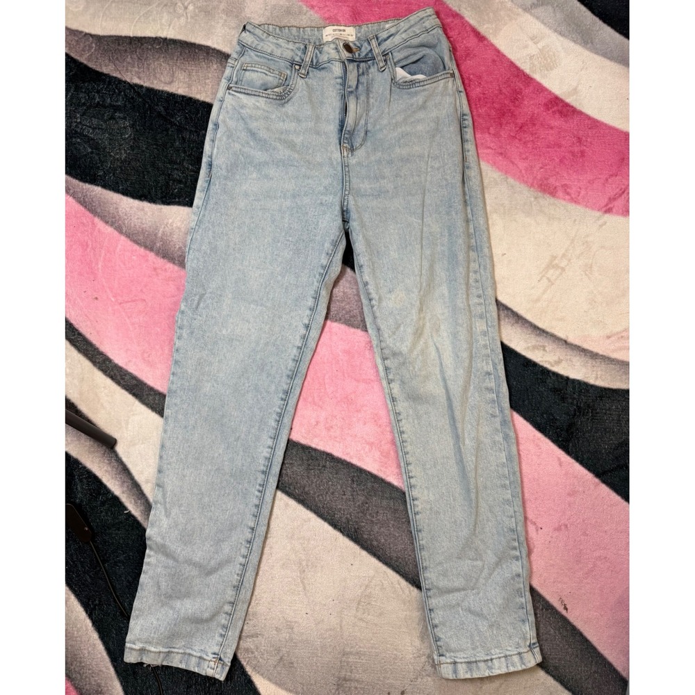 Cotton On Stretch Mom Jean Light Wash Blue High Waisted Tapered Denim US 6